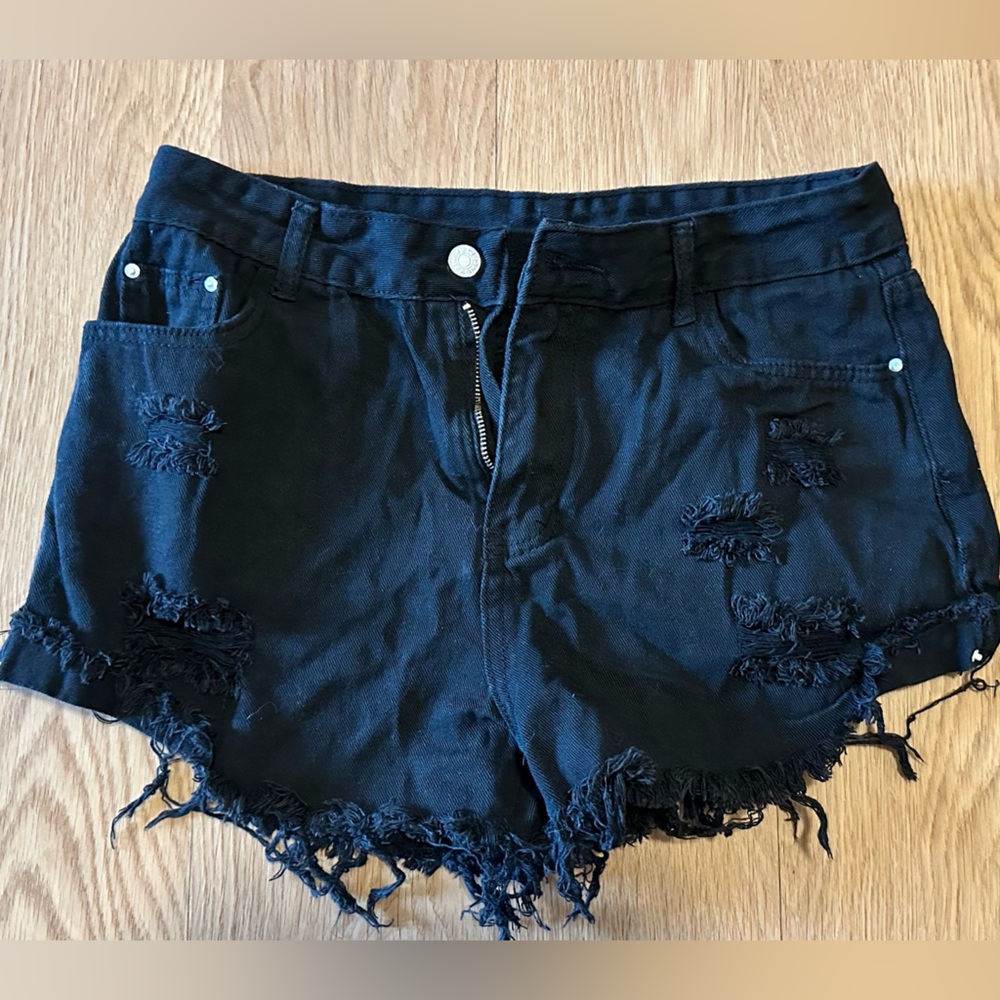 Black Distressed Women Jean Shorts